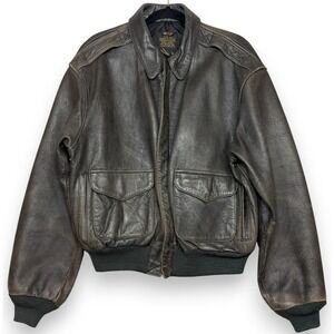 Vintage AVIREX Type A2 Bomber Jacket Mens S Dark Brown Leather Army Flight 80s